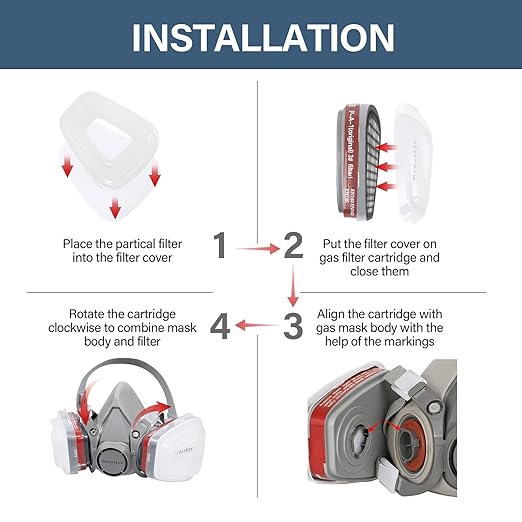 Reusable Respirator, Reusable Half Facepiece Respirator with 6 Active Cotton Respirator Filters Against Painting, Dust, Sanding, Polishing, Spraying