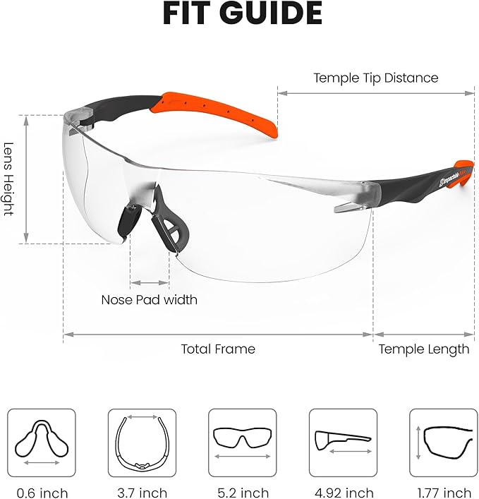 Pickleball Safety Glasses – Fit-Enhanced ANSI Z87.1, Anti-Fog, UV & Impact Resistant Eyewear for Sports, Work & Shooting – No-Slip Grip, Black and Orange, 1 Pack
