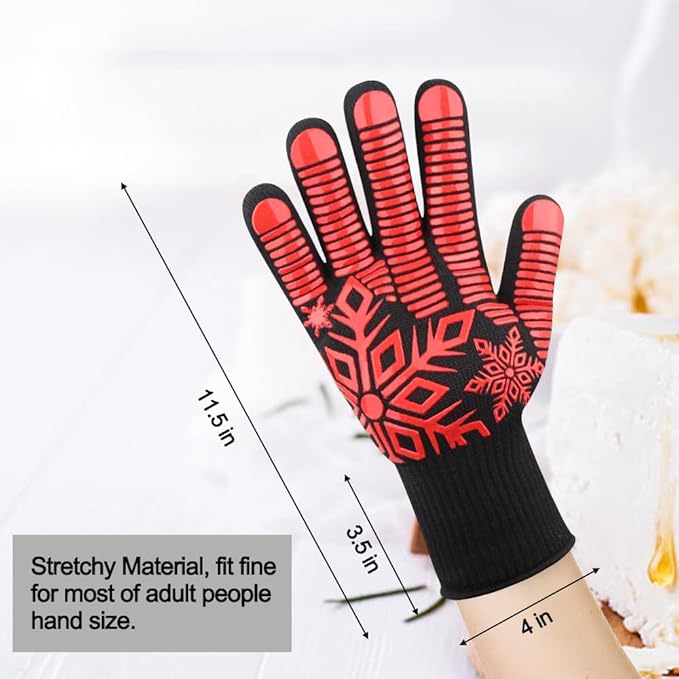 Comsmart BBQ Gloves, Heat Resistant Gloves, Silicone Non-Slip Grill Gloves, Fireproof Oven Gloves BBQ Grill Accessories for Grilling, Barbecue, Cooking, Baking, Short, Red