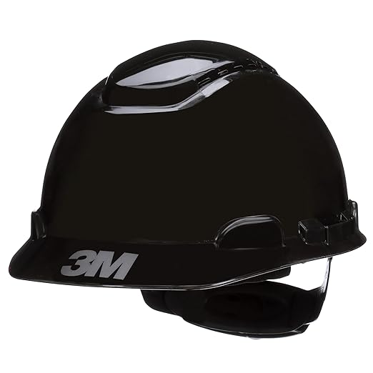 SecureFit 3M Hard Hat SecureFit H-712SFV-UV, Black, Vented Cap Style Safety Helmet with Uvicator Sensor, 4-Point Pressure Diffusion Ratchet Suspension, ANSI Z87.1, Black, Medium