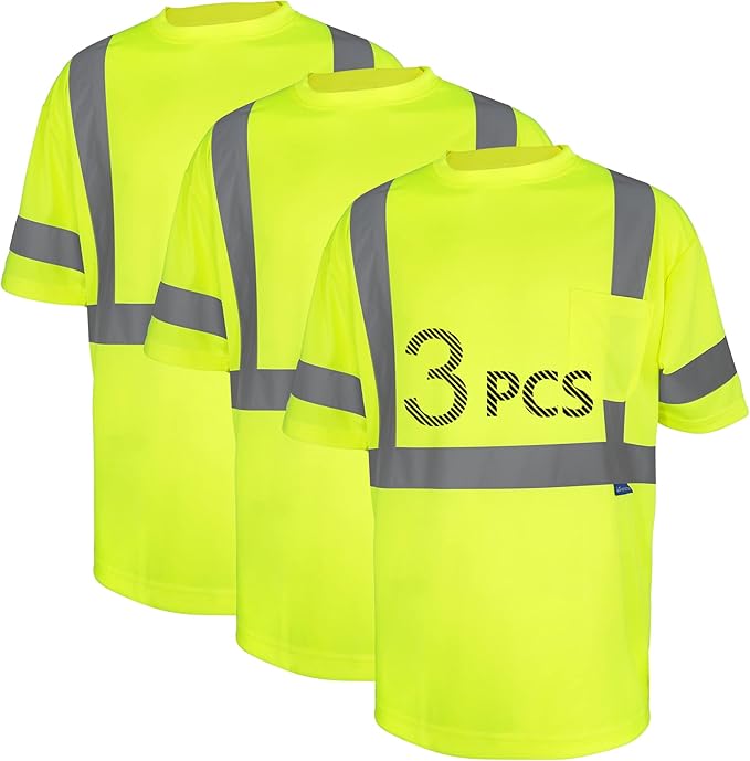 Safety Shirt short Sleeve High Visibility Reflective Breathable T Shirt for Work Warehouse Construction Class 3