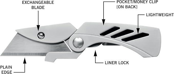 Gerber Gear EAB Lite Pocket Razor Knife with Money Clip - EDC Gear Folding Stainless Steel Utility Knife with Box Cutter Blade for Everyday Carry