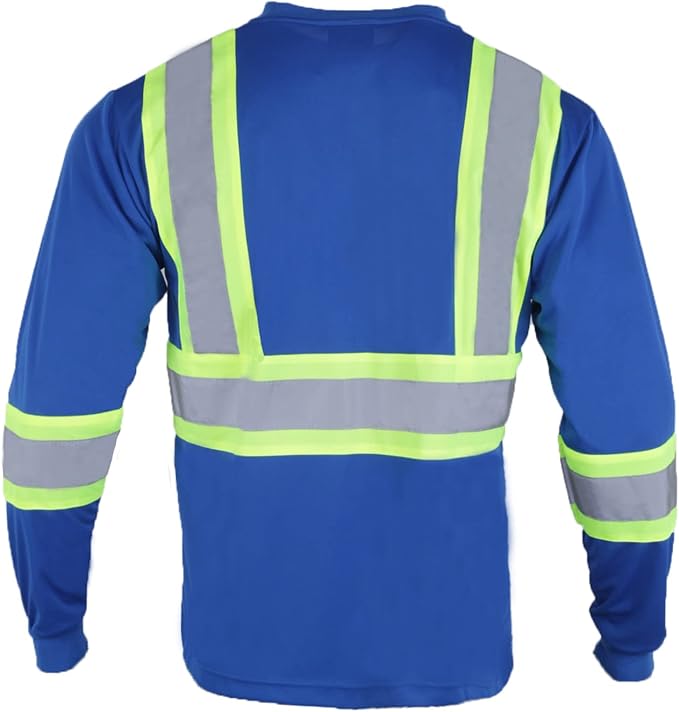 VENDACE Men's High Vis Safety Work T Shirt ANSI Class 2 Reflective Long Sleeve Shirt with Pocket(Royal Blue,M)