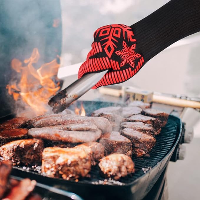 Comsmart BBQ Gloves, Heat Resistant Gloves, Silicone Non-Slip Grill Gloves, Fireproof Oven Gloves BBQ Grill Accessories for Grilling, Barbecue, Cooking, Baking, Red