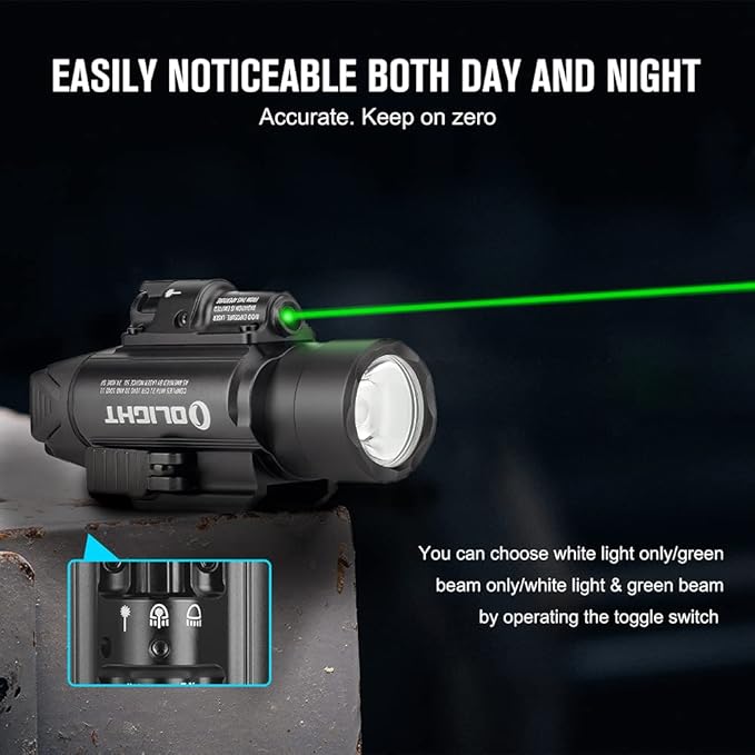 OLIGHT Baldr Pro 1350 Lumens Tactical Weaponlight with Green Light and White LED, 260 Meters Beam Distance Compatible with 1913 or GL Rail, Batteries Included(Black)