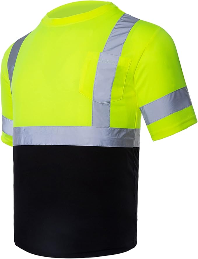 VENDACE Men's High Vis Class 3 Safety T Shirt ANSI Reflective Work Short Sleeve Shirt with Black Bottom(Yellow,2XL)