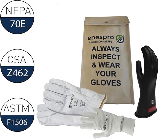 Class 0 Yellow Rubber Voltage Insulating Glove Premium Kit with FR Knit Glove and Leather Protectors