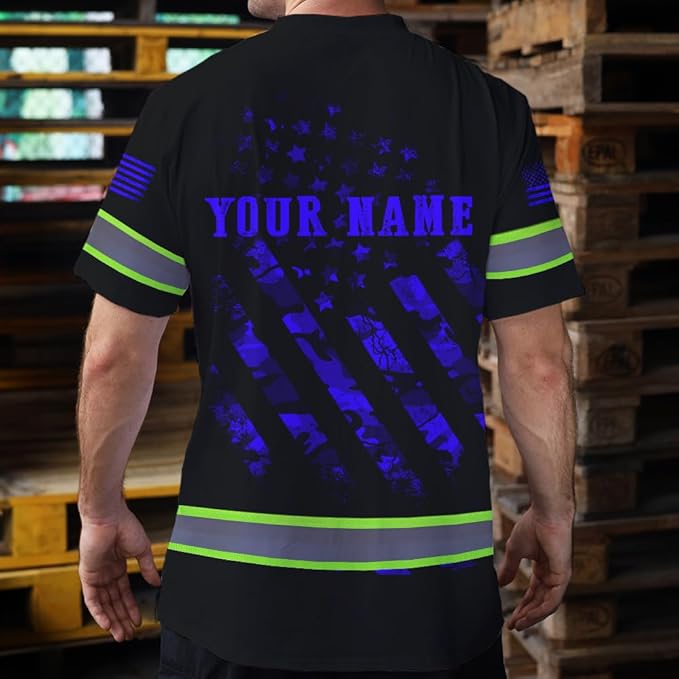 Maddly High Visibility US Flag Collection Safety Workwear Custom Name for Workers, Runners, Truckers, Patriotic
