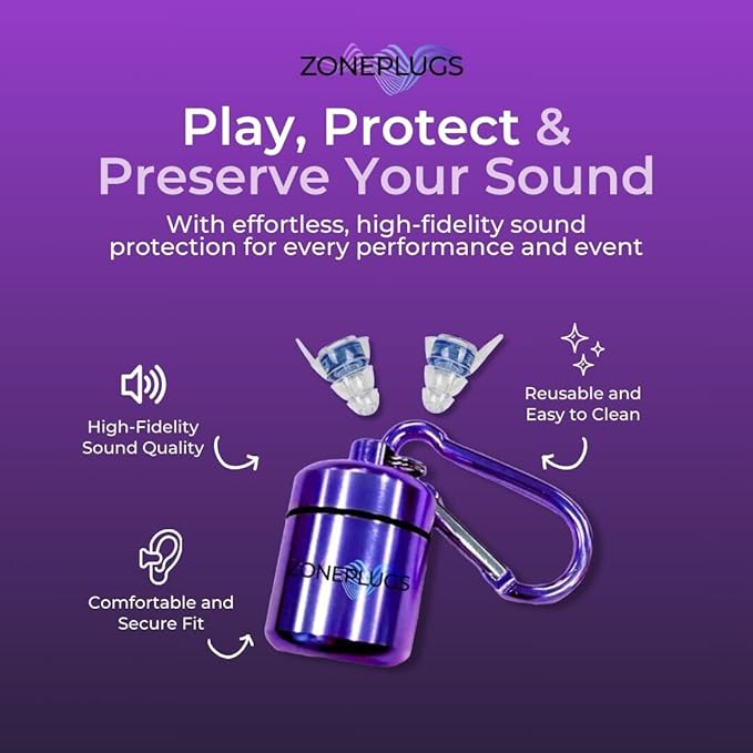 High Fidelity Earplugs- 2 Pairs Reusable Noise Reduction Hearing Protection Ear-Plugs with Carrying Case for Concerts, Festivals, Raves, Musicians, Live Music, Sporting Events- Pink