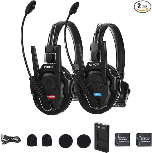 SYNCO XTalk Pro2 XPro X2 2.4GHz Wireless Headset Communication System Random Master Device 500m Operating Range Real-time Monitoring AI Noise Reduction Headset for Movie Shoot Live Show (2Pcs)