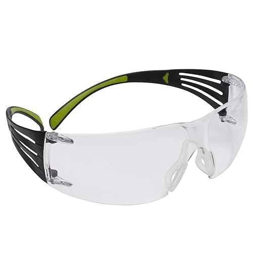3M Safety Glasses for Men and Women, SecureFit 400, 20 Pack, ANSI Z87, Anti-Fog Anti-Scratch Clear Lens, Green/Black Frame, Polycarbonate, UV Protection, Flexible Temples, Soft Nose Bridge