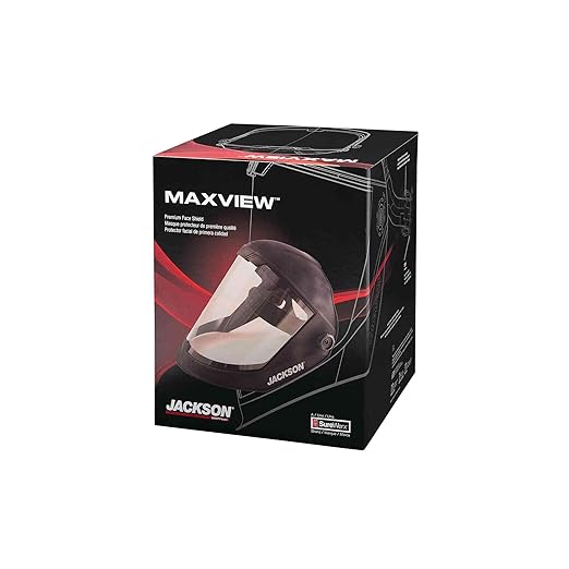 Jackson Safety Lightweight MAXVIEW Premium Face Shield - Mask with 370 Speed Dial Ratcheting Headgear, ANSI Z87.1, for Work, Grinding, Cutting - Anti Fog Coating - Clear Tint