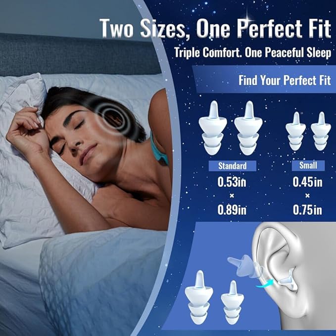 Ear Plugs for Sleeping - Soft Reusable Gel Ear Plugs for Noise Reduction & Focus, 3D Oval Noise Cancelling Design (35dB), Ideal for Side Sleepers - 2 Pairs (S + M/L)
