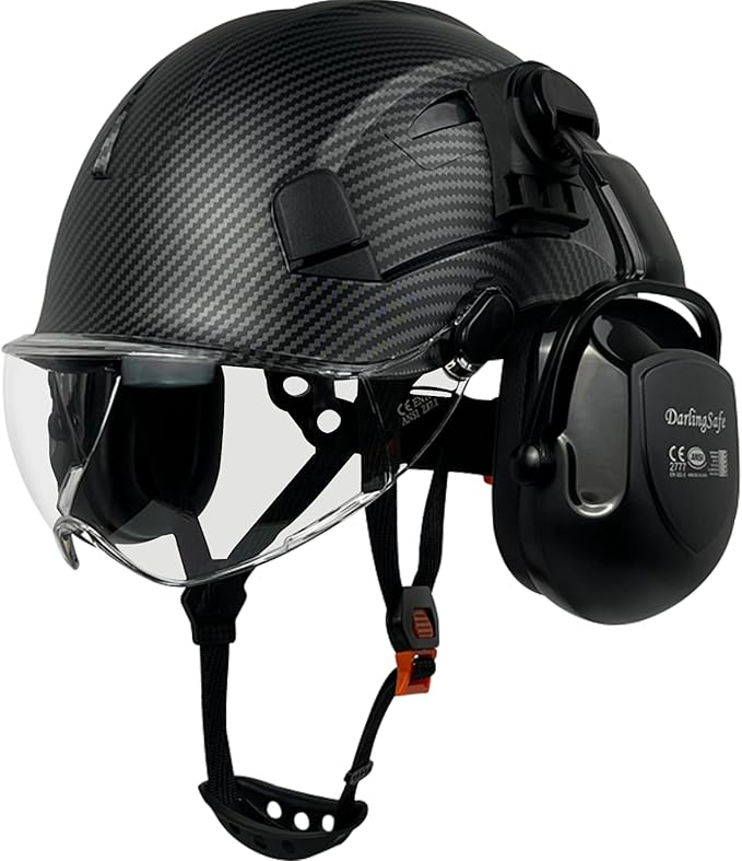 DS-A8S Matte Black Hard Hats with Visor Ear Muffs Safety Helmet Outdoor Work Head Protection ANSI Z89.1 OSHA Approved Industrial Forestry