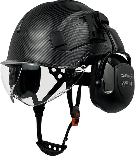DS-A8S Matte Black Hard Hats with Visor Ear Muffs Safety Helmet Outdoor Work Head Protection ANSI Z89.1 OSHA Approved Industrial Forestry