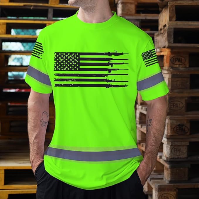 Maddly High Visibility US Flag Collection Safety Workwear Custom Name for Workers, Runners, Truckers, Patriotic