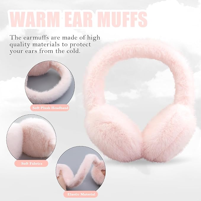 Winter Ear Muffs for Women Girls Faux Fur Cute White Earmuffs Fluffy Ear Warmers Foldable Ear Covers Outdoor