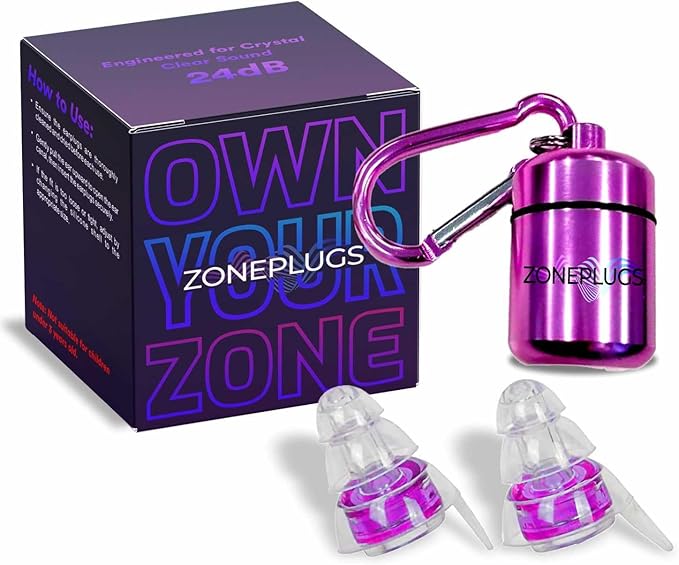 High Fidelity Earplugs- 2 Pairs Reusable Noise Reduction Hearing Protection Ear-Plugs with Carrying Case for Concerts, Festivals, Raves, Musicians, Live Music, Sporting Events- Pink