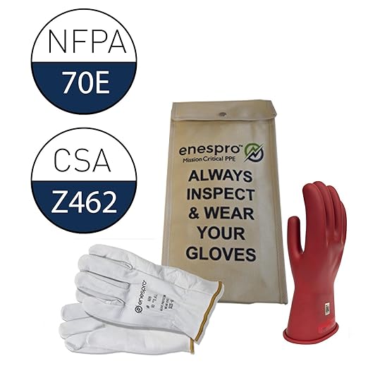 Class 0 Red Rubber Voltage Insulating Glove Kit with Leather Protectors, Max. Use Voltage 1,000V AC/ 1,500V DC, KITGC0R08