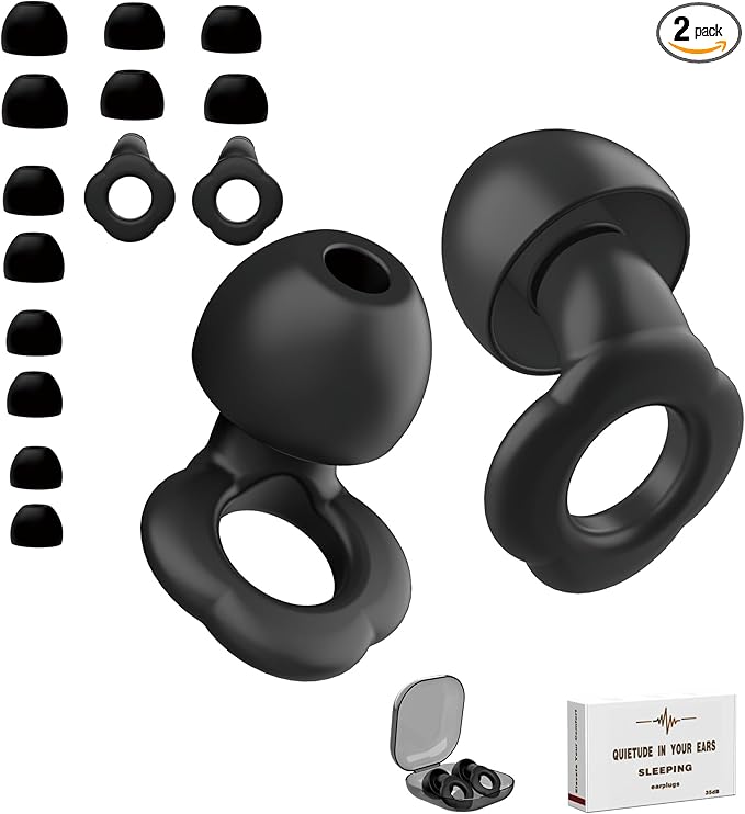 2 Pairs Ear Plugs for Sleeping, 35dB Ear Plugs for Sleeping Noise Cancelling, Soft Reusable Earplugs for Noise Reduction with 8 Ear Tips, Sleep, Hearing Protection, Study, Swimming and Concert.