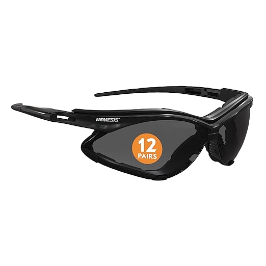 Kleenguard™ V30 Nemesis™ Foam Safety Glasses (65336), Smoke Lenses with KleenVision™ Anti-Fog coating, Black Frame, Unisex Eyewear for Men and Women (12 Pairs/Case)
