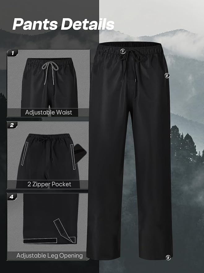 SaphiRose Men's Waterproof Rain Suit 2pcs/set Packable Rain Gear for Golf Motorcycle Fishing