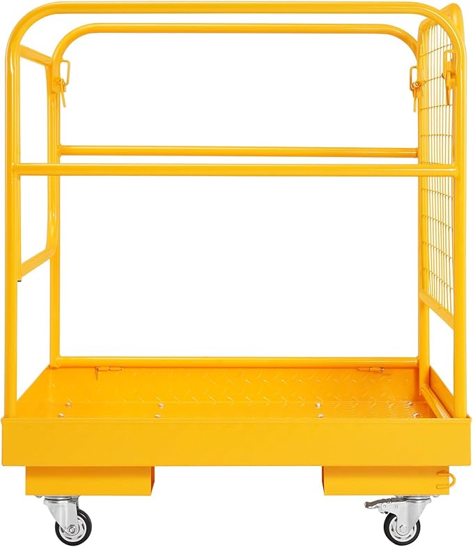 VEVOR Forklift Safety Cage, 36 x 36 Inches Foldable Forklift Work Platform of 1200 lbs Load Capacity with Lockable Swivel Wheels, Drain Hole & Device Chain, Holds 1 to 2 Adults, Ideal for Aerial Work