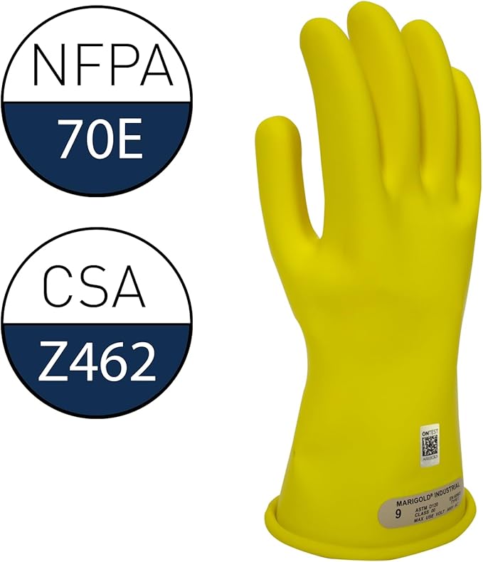 Enespro Class 00 Yellow Rubber Voltage Insulating Gloves, Max. Use Voltage 500V AC/750V DC, GC00Y09