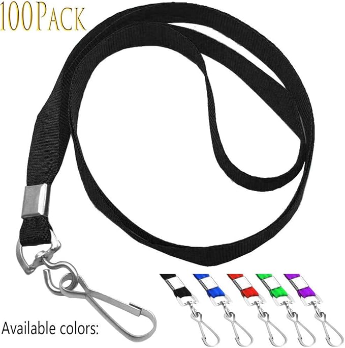 Lanyards 100 Pcs Lanyard for Id Badges Flat Lanyard with Badge Clip J-Hook