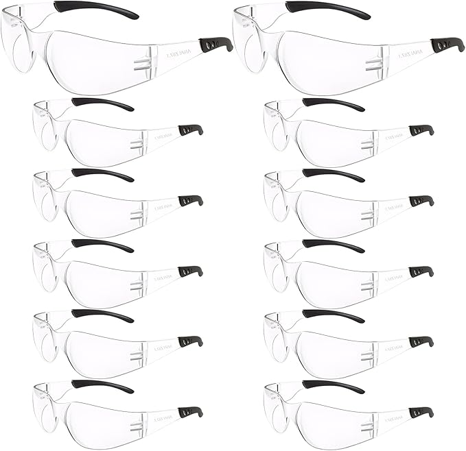 Safety Glasses Bulk ANSI Z87.1, Wrap Around Resistant Scratch Eye Protective Eyewear for Men Women Work Lab
