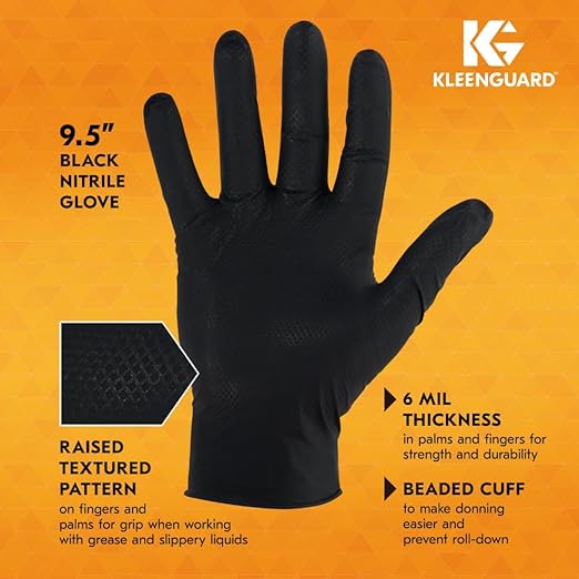 Kleenguard™ Kraken Grip Fully Textured Black Nitrile Gloves (49276), Medium (M), Powder-Free, 6 Mil, Ambidextrous, Thin Mil, 100 Gloves/Box, 10 Boxes/Case