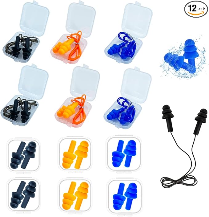 Silicone Ear Plugs for Sleeping,12 Pairs Soft Waterproof Noise Canceling Reduction Earplugs Waterproof Reusable Sound Blocking Earplugs for Concert,Swimming,Study,Loud Noise,Snoring (12 Pack)