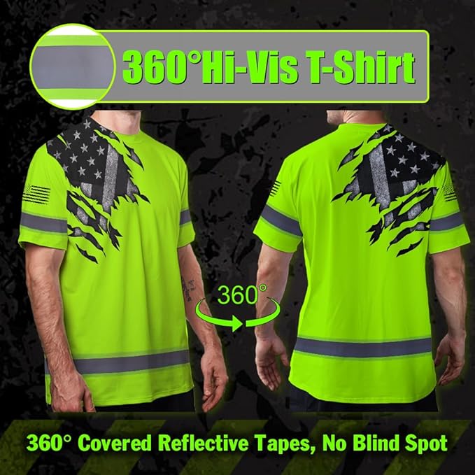 Maddly High Visibility US Flag Collection Safety Workwear Custom Name for Workers, Runners, Truckers, Patriotic
