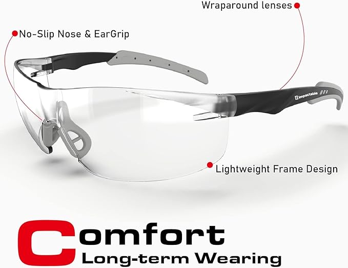 ANSI Z87.1 Fit-Upgraded Safety Glasses – Anti-Fog, UV, Impact & Scratch Resistant – Clear Wraparound for Work, Pickleball, Racquetball – No-Slip Nose Grip – 1 Pack