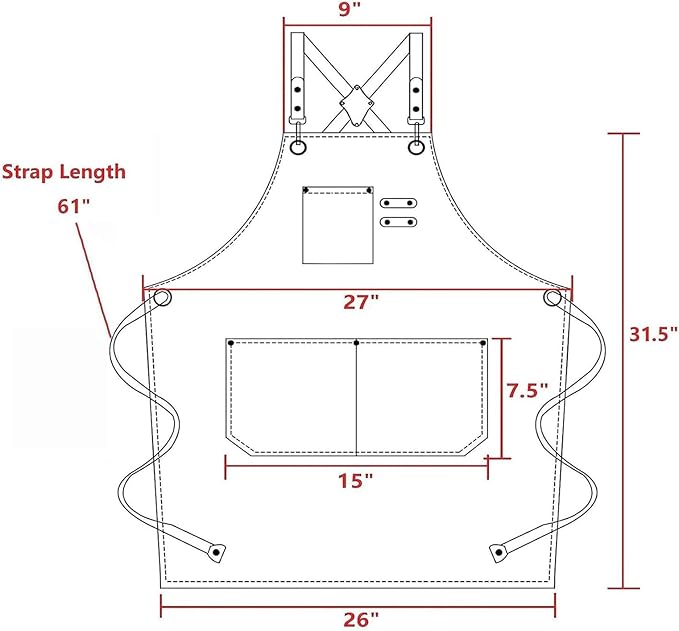 AFUN Chef Aprons for Men Women with Large Pockets, Cotton Canvas Cross Back Heavy Duty Adjustable Work Apron, Size M to XXL(Darkred)