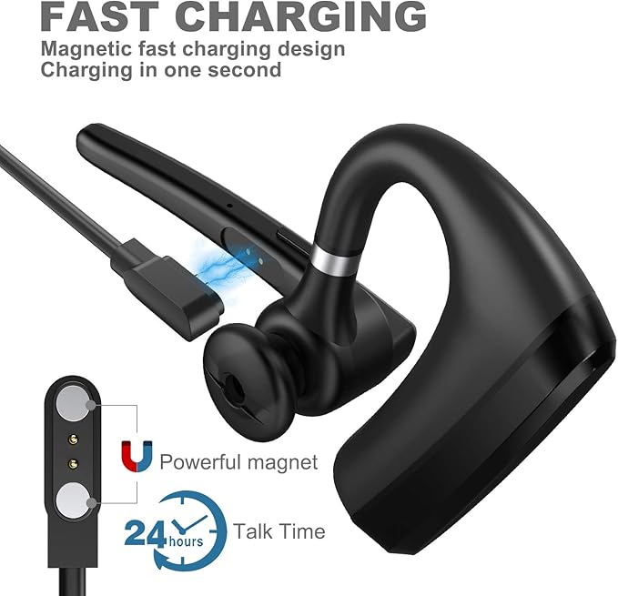 Bluetooth Headset V5.0, Wireless Bluetooth Earpiece 24Hrs HD Calling,CVC8.0 Dual Mic Noise Cancelling, Hands-Free Bluetooth Earphone for Driving/Business/Office