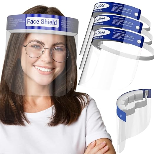 Face Shield | Case of 48 | Clear Plastic Face Shields for Women, Men & Kids, Anti-Fog, Lightweight Reusable Face Shield Mask, Safety Visor Cover with Comfortable Sponge & Elastic Band