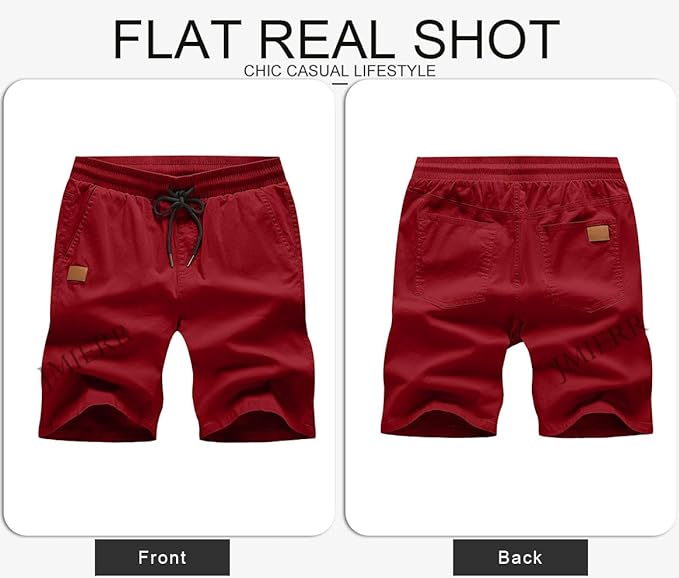 JMIERR Mens Casual Shorts - Cotton Drawstring Summer Beach Stretch Twill Chino Golf Shorts