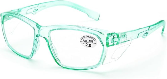 ProtectX Stylish Anti-Fog & Scratch-Resistant Safety Glasses With Readers, UV Protection Goggles, Anti-Impact Lightweight Glasses for Men＆Women Jade Reading 2.0