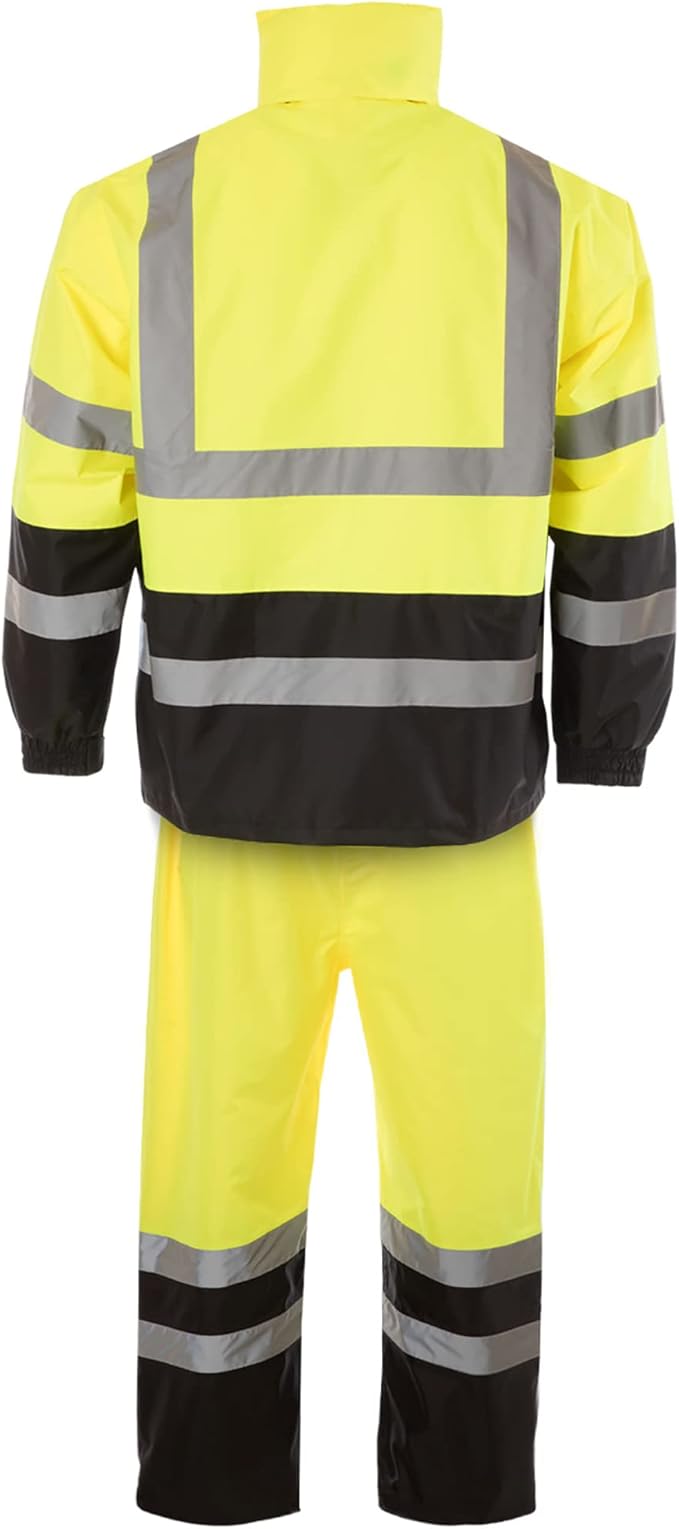 JORESTECH Safety Rain Set/Jacket Reflective High Visibility Yellow Black JK-03 / Pants Lime ANSI 150D Heavy Duty PANTS-03