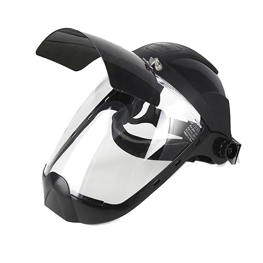 Sellstrom DP4 Face Shield - Lightweight Mask with High Impact Crown & Ratchet Headgear for Work, Grinding, Plasma/Flame Cutting - ANSI Z87.1 - Clear Anti Fog Polycarbonate Window - UV/IR Flip Up Visor