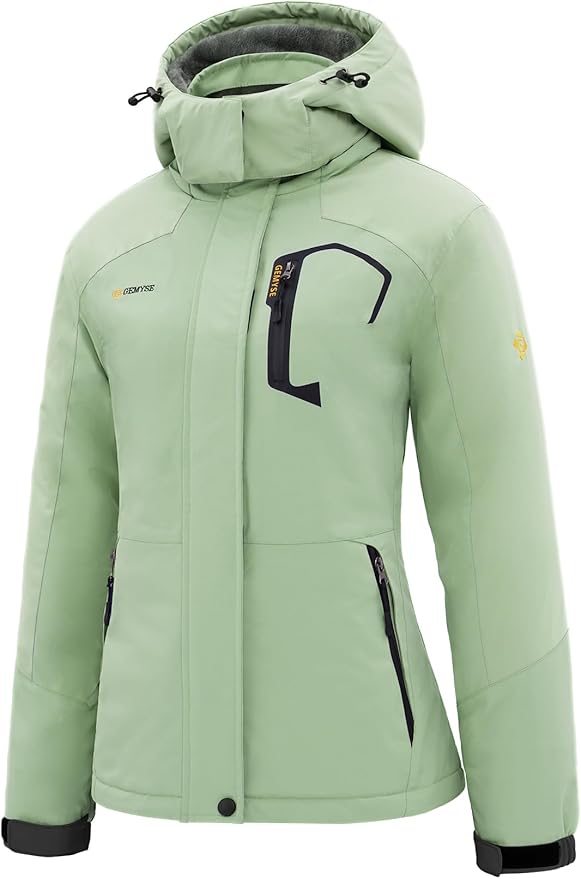 GEMYSE Women's Ski Snow Jacket Warm Winter Waterproof Coat Snowboard Rain Jacket Hooded Windproof Windbreaker