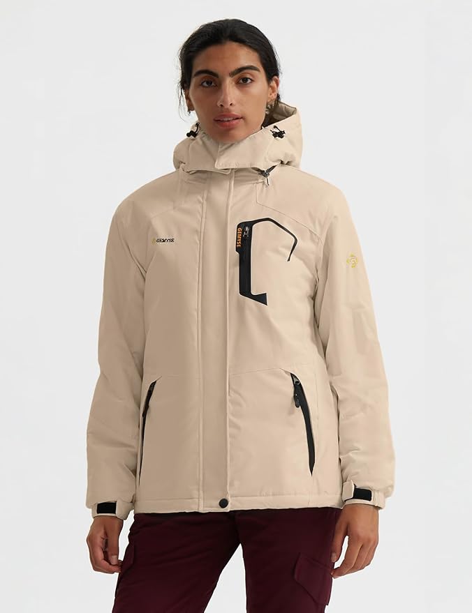 GEMYSE Women's Ski Snow Jacket Warm Winter Waterproof Coat Snowboard Rain Jacket Hooded Windproof Windbreaker
