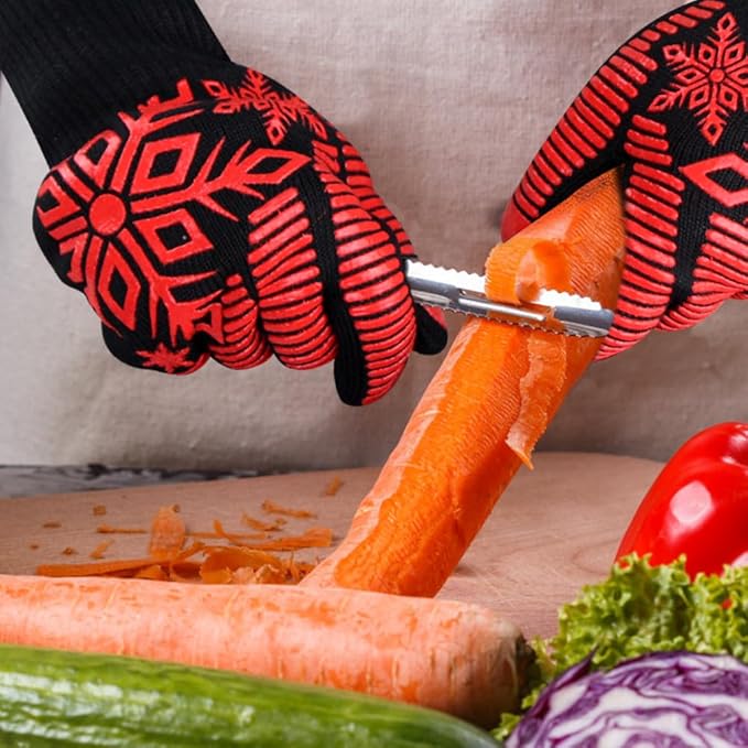 Comsmart BBQ Gloves, Heat Resistant Gloves, Silicone Non-Slip Grill Gloves, Fireproof Oven Gloves BBQ Grill Accessories for Grilling, Barbecue, Cooking, Baking, Short, Red