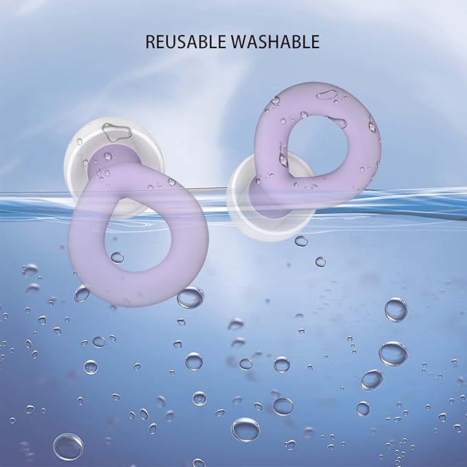 Silicone Ear Plugs for Noise Reduction, Reusable Ear Plugs for Sleeping Noise Cancelling, Concerts, Motorcycle, Travel & Hearing Protection NRR 33dB - 8 Ear Tips in XS/S/M/L, Purple