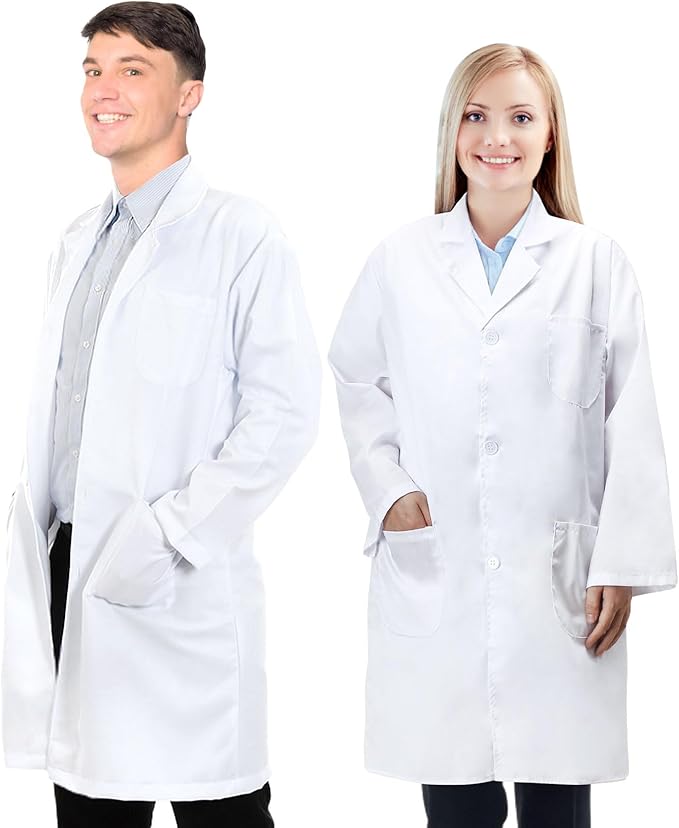 Lab Coat for Men&Women,Doctor Costume for Adults,White Long Sleeve Unisex Science Chemistry Lab Coat