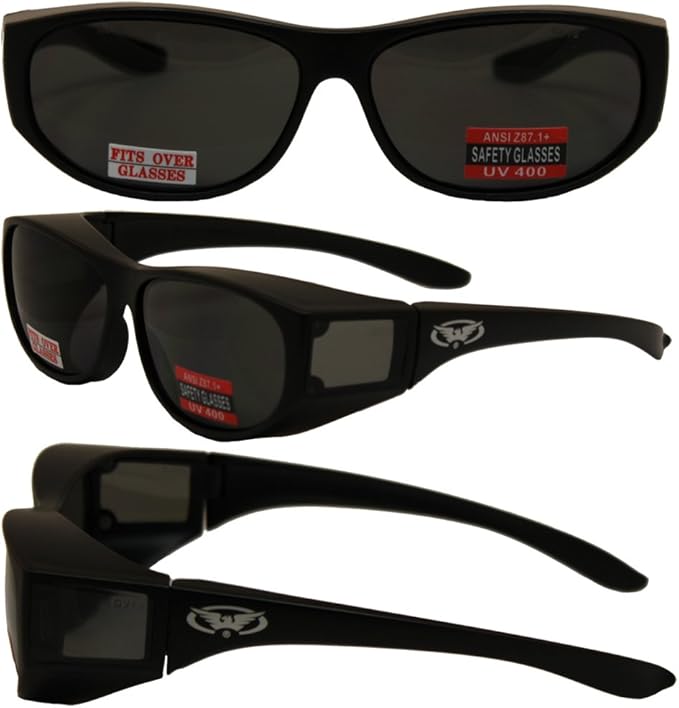 Global Vision Escort Fit Over Sunglasses 2 Pair Clear and Smoke ANZI Z87.1+ Safety Compliant
