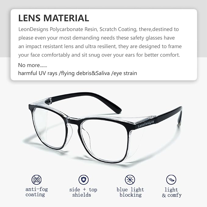 Safety Glasses Anti-Fog Goggles Z87.1 Blue Light Blocking Anti-Dust UV Protection Glasses For Men Women (Black001)