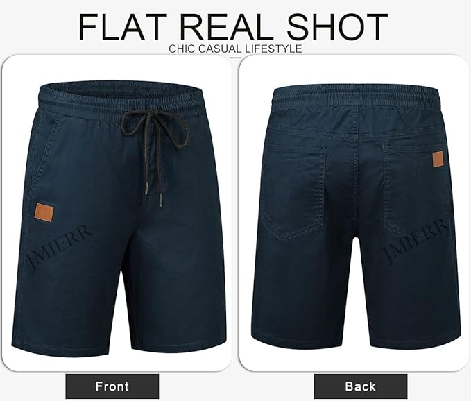 JMIERR Mens Casual Shorts - Cotton Drawstring Summer Beach Stretch Twill Chino Golf Shorts