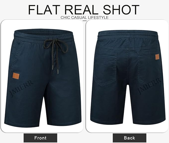 JMIERR Mens Casual Shorts - Cotton Drawstring Summer Beach Stretch Twill Chino Golf Shorts